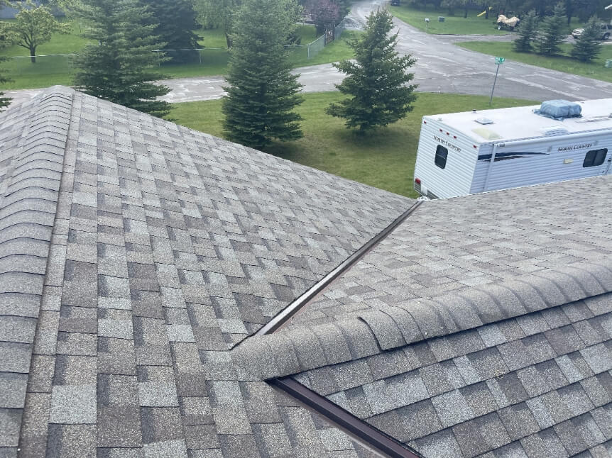 Close up view of a newly shingled roof in Flathead Valley