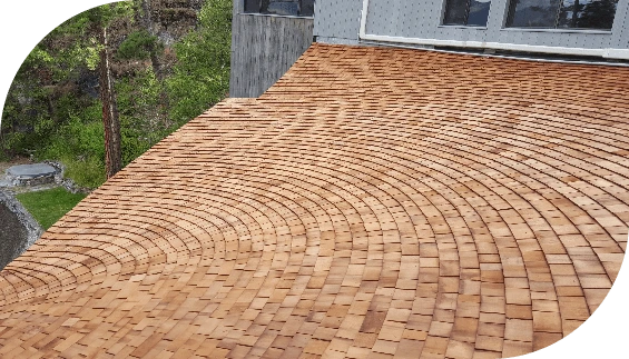 Up close view of cedar shingles installed by Titan Roofing