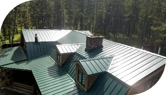 overhead view of a green metal roof installed by Titan Roofing